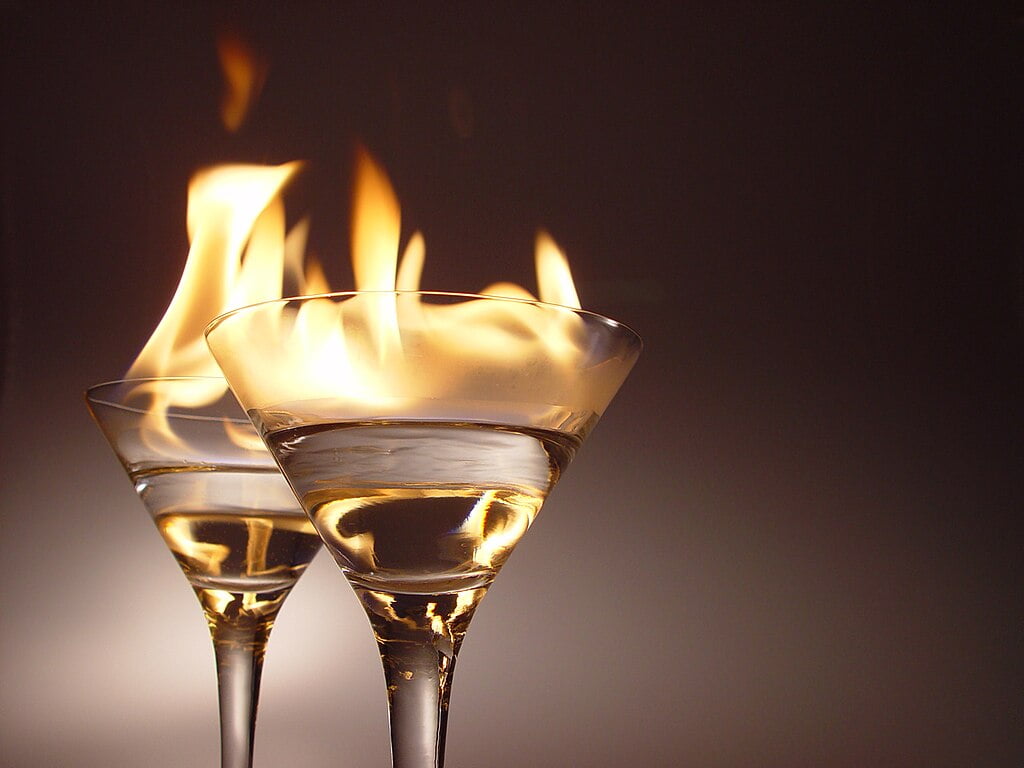 Flaming cocktails of alcohol