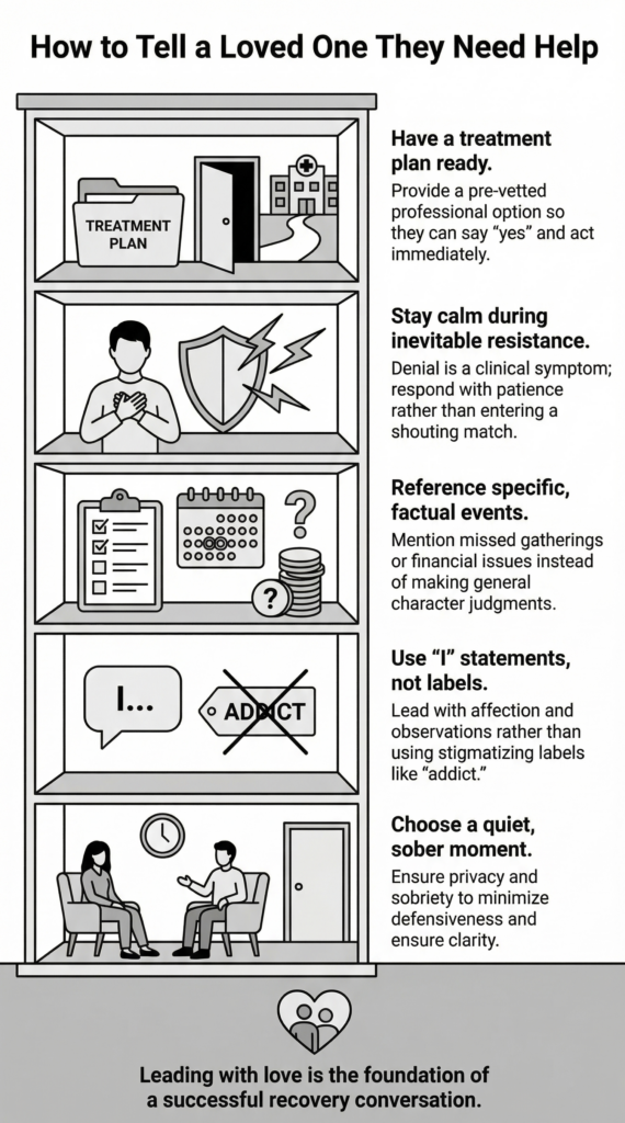 Infographic going over the basics on how to tell someone they need rehab.