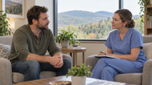 Kratom detox consultation with a nurse at a Massachusetts treatment center in the Berkshire Mountains.